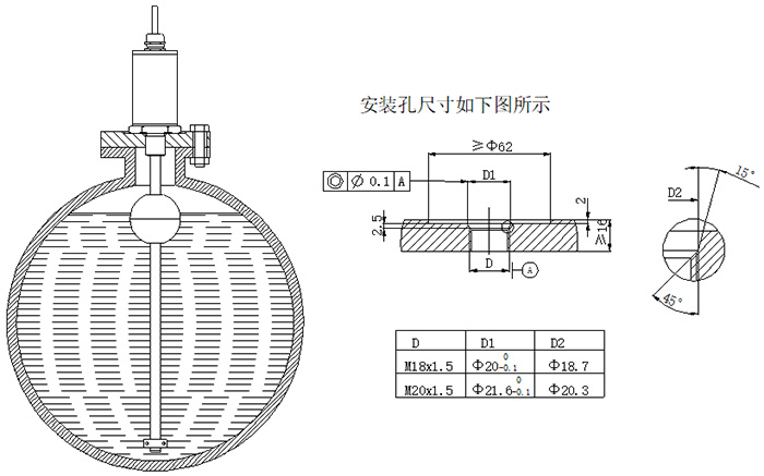 磁致伸縮液位計螺紋安裝圖