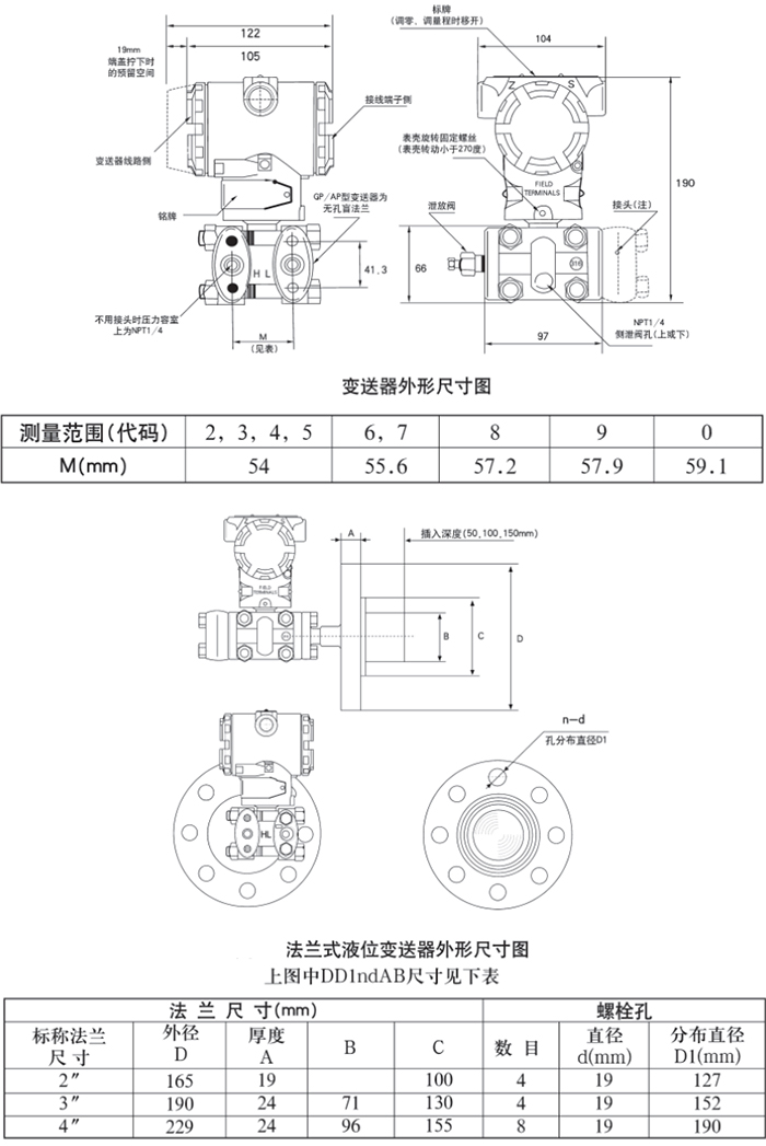 衛生型液位變送器規格尺寸表